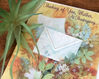 Thanksgiving Card for Mom American Greetings 1970's Thinking of You Greeting Card Mother's Fall Earthtones Flowers Sweet and Retro Love