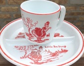 Little Bo Peep Dish and Cup by Vitrock Red White Childrens Plate and Mug Nursery Rhyme Fun Replacement Display Use Gift Present Prop 1950 39 s