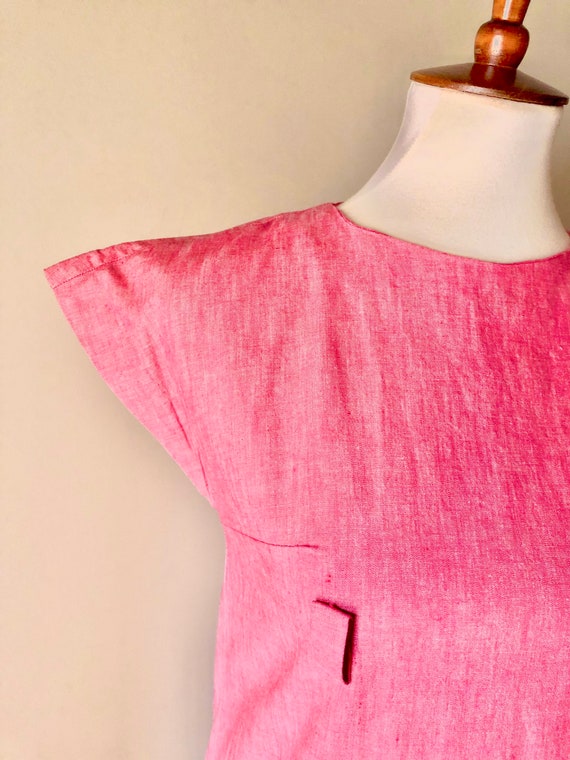 1960s Mod Chambray Dress: Handmade Red Mini Dress - image 6