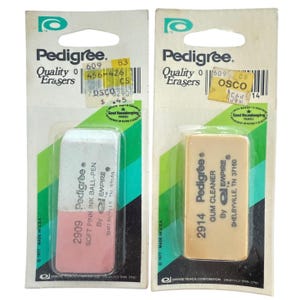 ヴィンテージ ペディグリー消しゴム、2個セット、新品パッケージ入り - ガムクリーナーとソフトピンク/インクボールペン、Empire 1977製