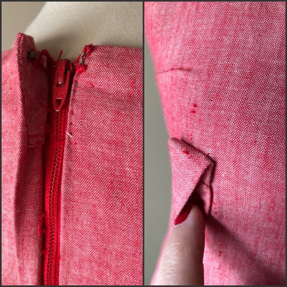 1960s Mod Chambray Dress: Handmade Red Mini Dress - image 7