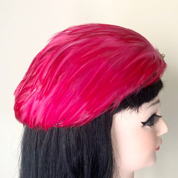 Shocking Pink Feather Covered Hat by Hudson's Sal… - image 2