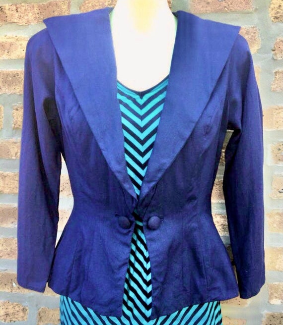 Blazer Navy Blue By Mark-Robbins Original Linen S… - image 2