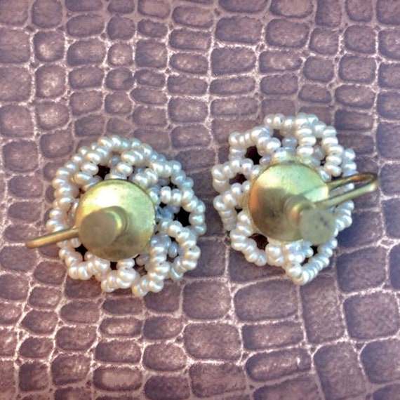 1950s Vintage Pearl Glass Seed Bead Earrings, Bea… - image 10