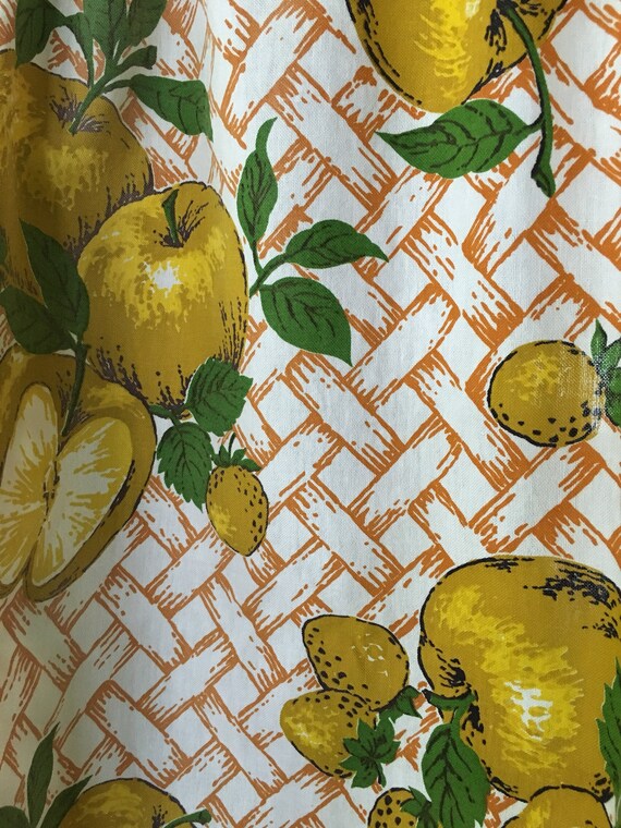 Cafe Curtains And Valance Yellow White Orange Green Lattice Etsy