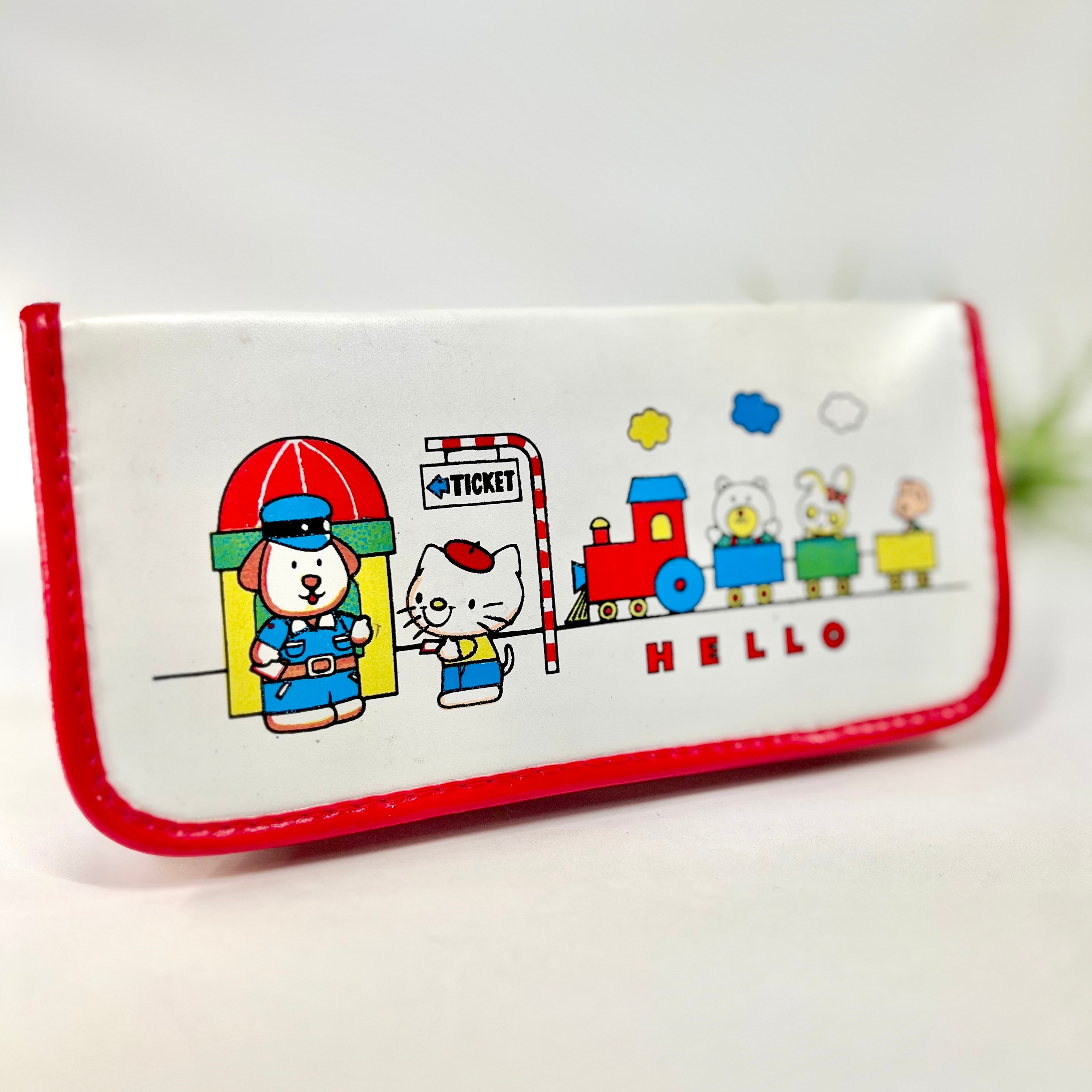 1980s Hello Kitty-inspired Pencil Case: Vintage Train & Animal