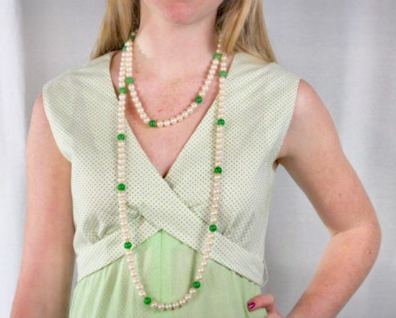 Green Spring Sundress 1970's Soft Green and White… - image 8