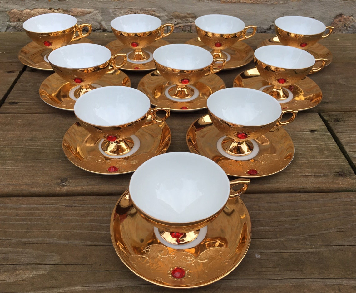 Reserved Flores Bavaria Gold Tea Set with red faux gems Etsy