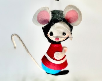 Vintage White Soldier Mouse Ornament - Felt Flocked Body, Wolin Japan Sticker, Adorable Royal Guard