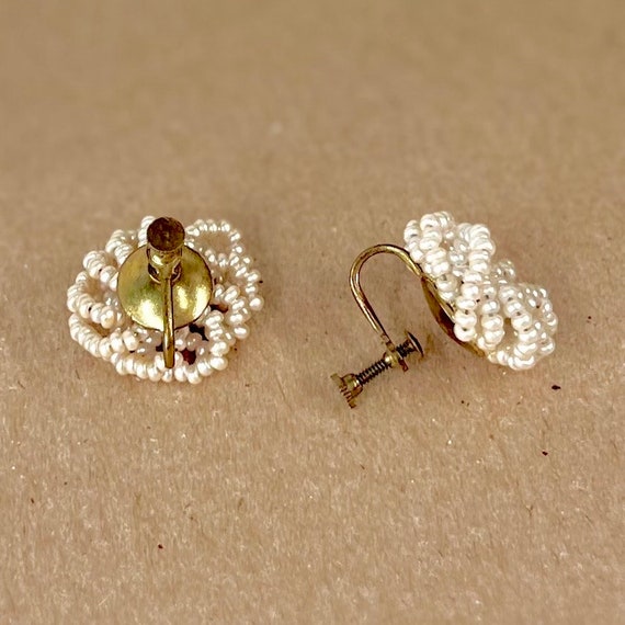 1950s Vintage Pearl Glass Seed Bead Earrings, Bea… - image 2