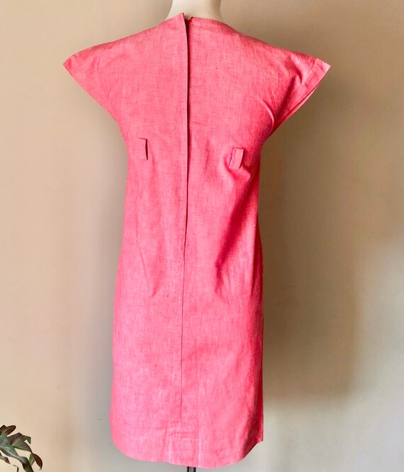 1960s Mod Chambray Dress: Handmade Red Mini Dress - image 8