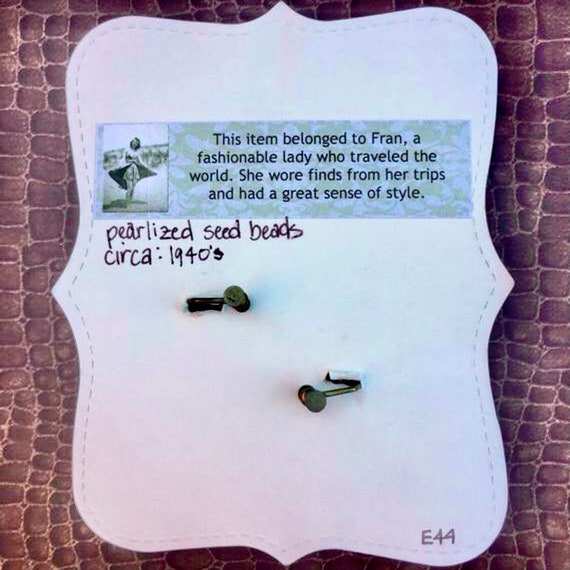 1950s Vintage Pearl Glass Seed Bead Earrings, Bea… - image 9