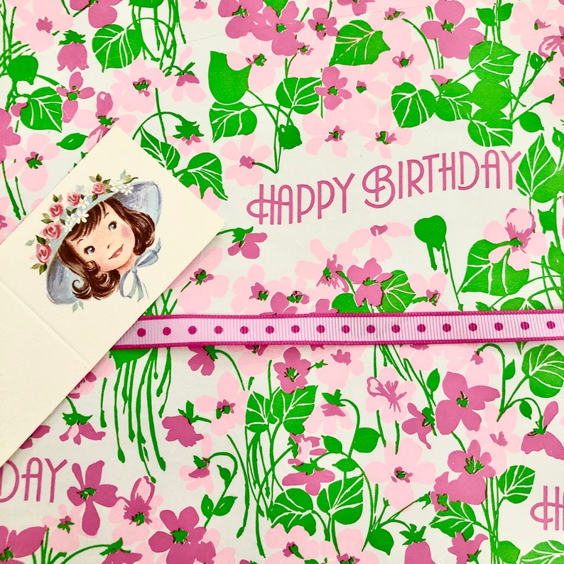 Gift Wrap Kit Happy Birthday Paper Ribbon and Gift Tag Pink Etsy