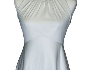 1960s Handmade White Dress: Empire Waist Sleeveless Gown, Medium