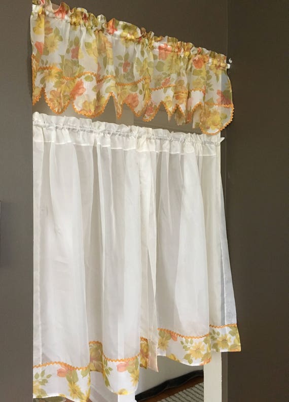 Floral Cafe Curtains Window Panel Sheers Set Of 2 Panels 1 Etsy
