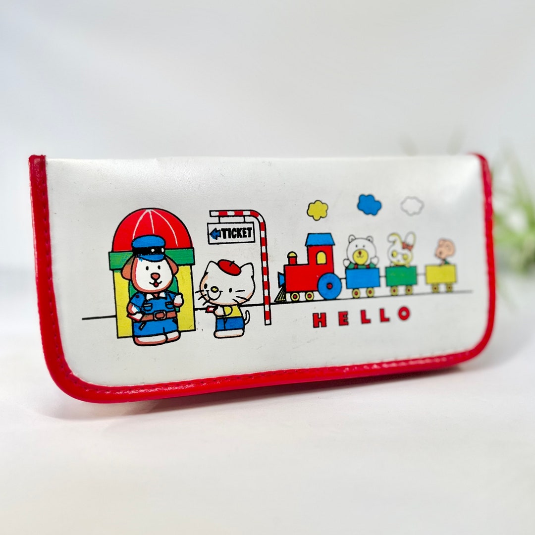 1980s Hello Kitty-inspired Pencil Case: Vintage Train & Animal