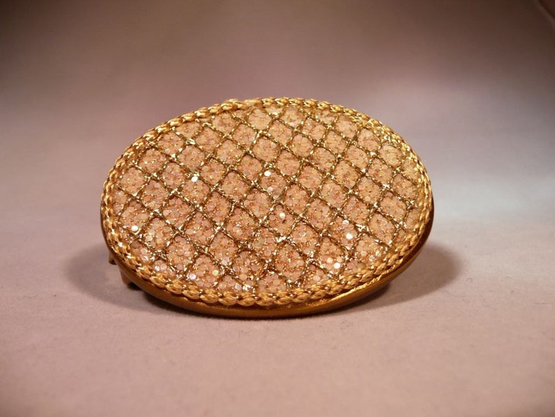 Lipstick mirror and case oval glitter gold 1950's movie star holder fabulous purse accessory Hollywood Regency style lipstick replacement image 1