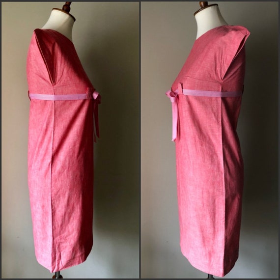 1960s Mod Chambray Dress: Handmade Red Mini Dress - image 5