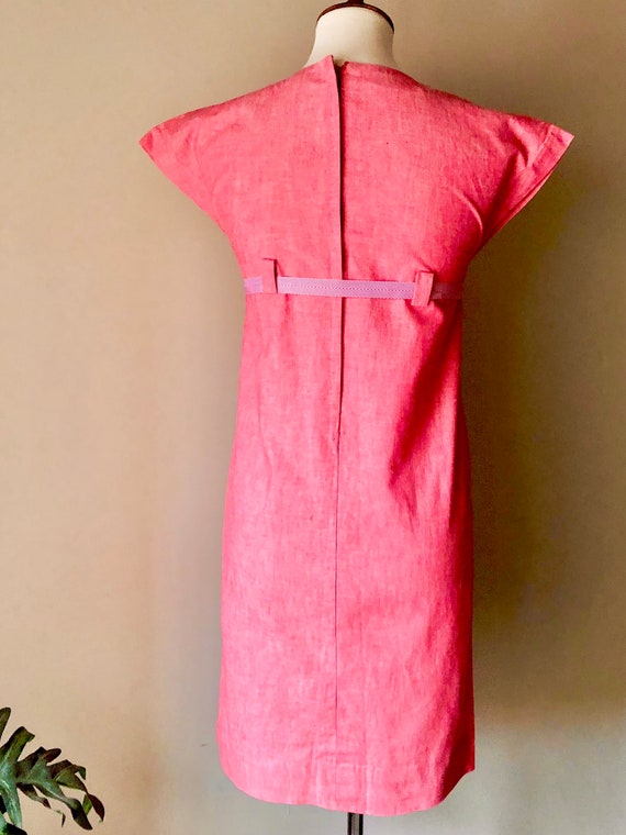 1960s Mod Chambray Dress: Handmade Red Mini Dress - image 9