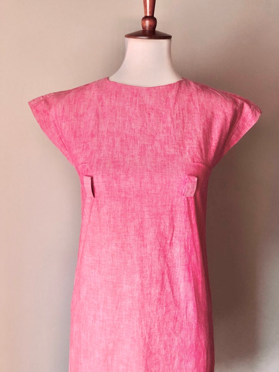 1960s Mod Chambray Dress: Handmade Red Mini Dress - image 4