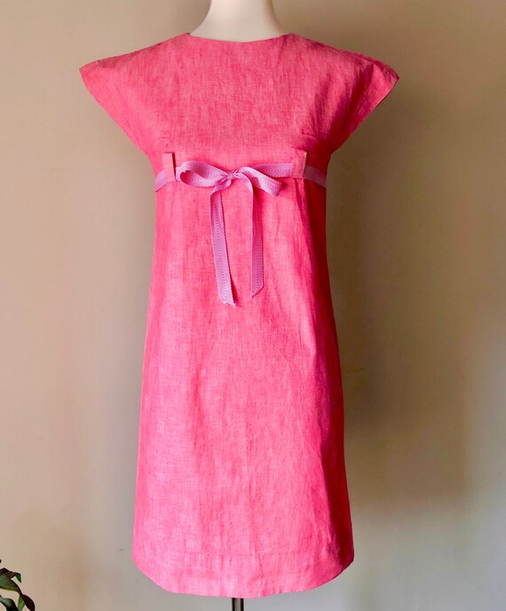 1960s Mod Chambray Dress: Handmade Red Mini Dress - image 2