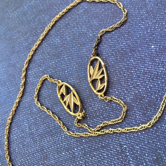 Bamboo Look Necklace By Trifari, Gold Tone 1960's… - image 2