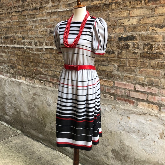 1980’s Dress by J.S.J. in Black, Red and Grey, Sh… - image 3