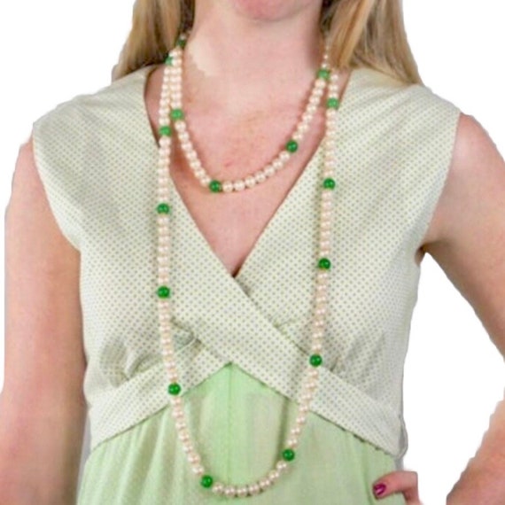 Green Spring Sundress 1970's Soft Green and White… - image 5