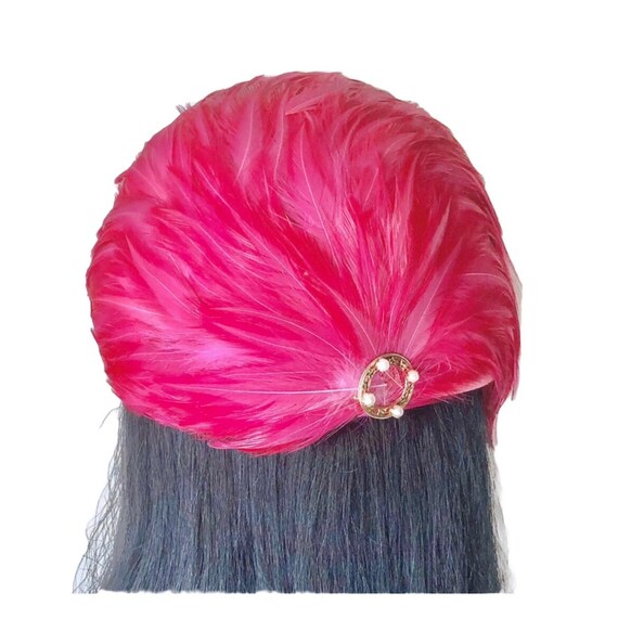 Shocking Pink Feather Covered Hat by Hudson's Sal… - image 6