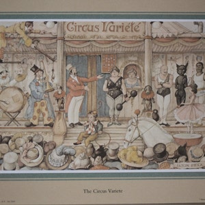 Anton Pieck Print, The Circus Variete, Perfect For Framing, 1960's Manor Art Enterprises Print Has Title Below Image, Monkey Clown Strongman image 3