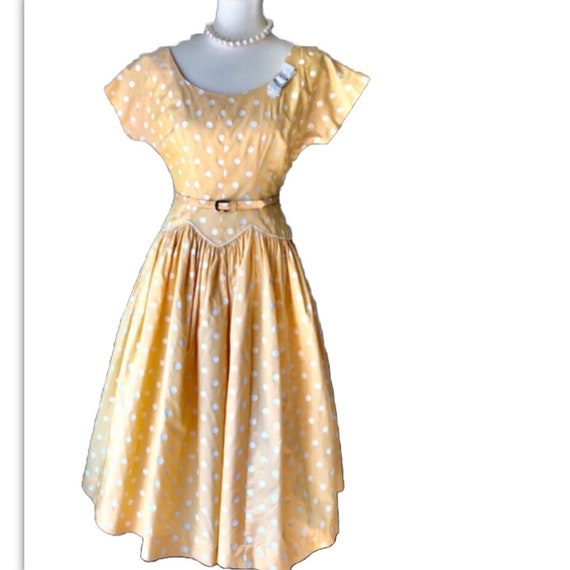 1950s Polka Dot Dress in Yellow and White B Siege… - image 2