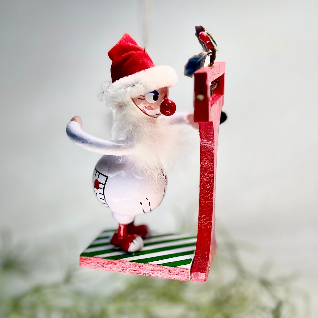 Vintage 1980 Kurt Adler Santa on a Scale Ornament Wooden Made in Taiwan