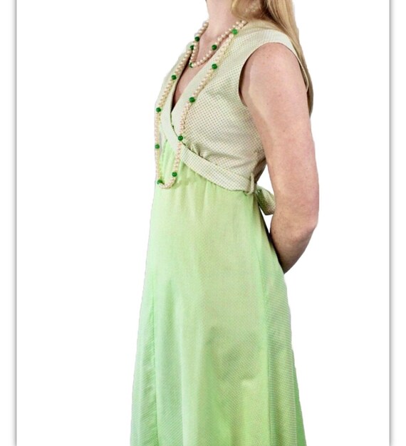 Green Spring Sundress 1970's Soft Green and White… - image 2
