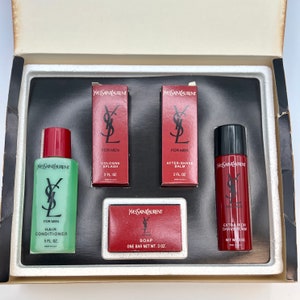 Vintage Yves Saint Laurent Collection for Men - 1975 Gift Set - Hair Conditioner, Aftershave Balm, Cologne, Shave Foam, Soap - Full & Unused
