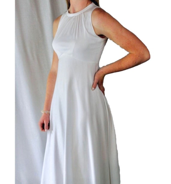 1960s Handmade White Sleeveless Dress with Empire… - image 3