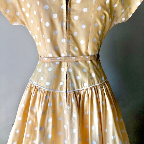 1950s Polka Dot Dress in Yellow and White B Siege… - image 6