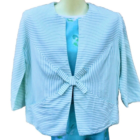 1960s Seer Sucker Summer Blazer in Turquoise and … - image 1