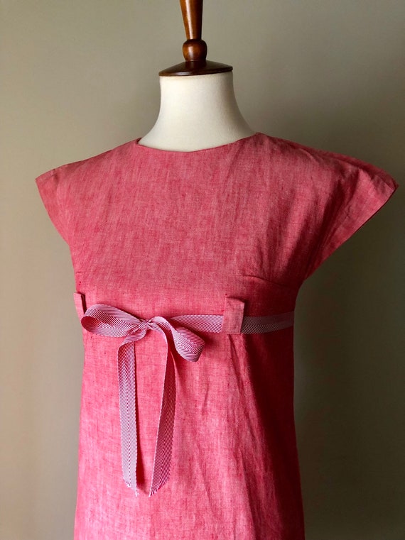 1960s Mod Chambray Dress: Handmade Red Mini Dress - image 3