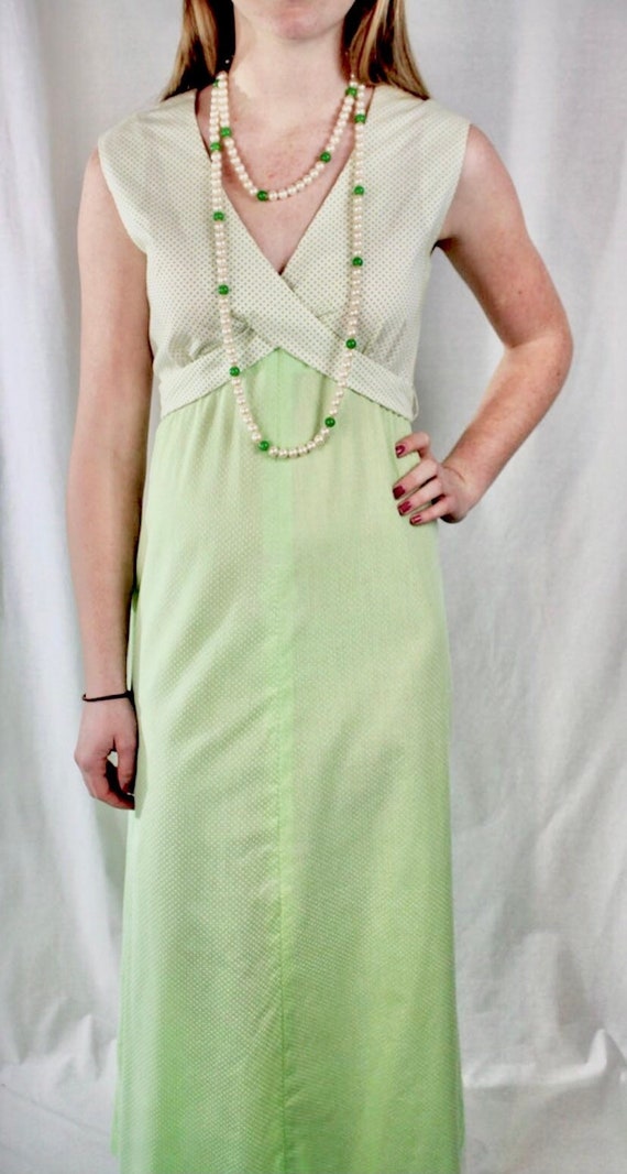 Green Spring Sundress 1970's Soft Green and White… - image 6