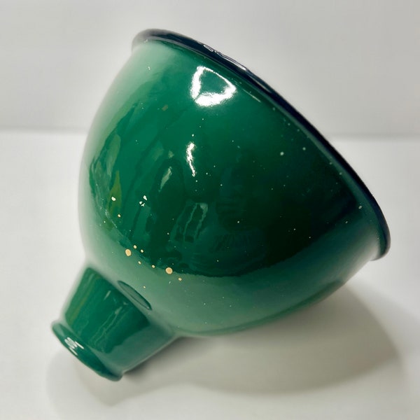 Vintage Industrial Porcelain Enameled Lamp Shade - Deep Green Glossy Exterior, Charming Character