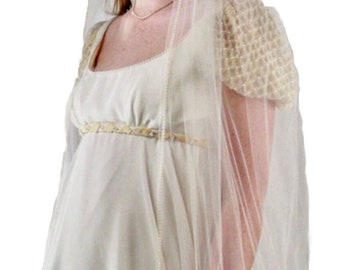 1960s Empire Waist Wedding Gown with Cathedral Veil: Sue Gordon Bridal, Pearls