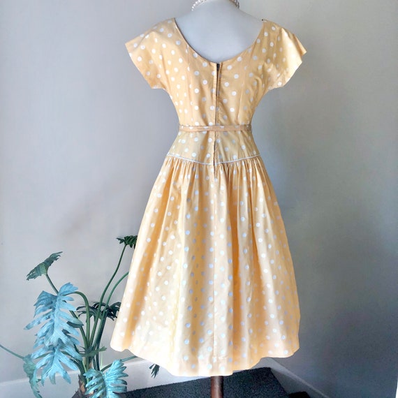 1950s Polka Dot Dress in Yellow and White B Siege… - image 5