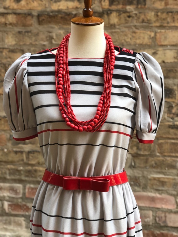 1980’s Dress by J.S.J. in Black, Red and Grey, Sh… - image 2