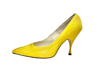 Vintage Striking Yellow 50s Heels - Quali Craft - Judy Haynes White Christmas Vibes, Gorgeous Show Stoppers, Glamour, Size 5-1/2B AA Width