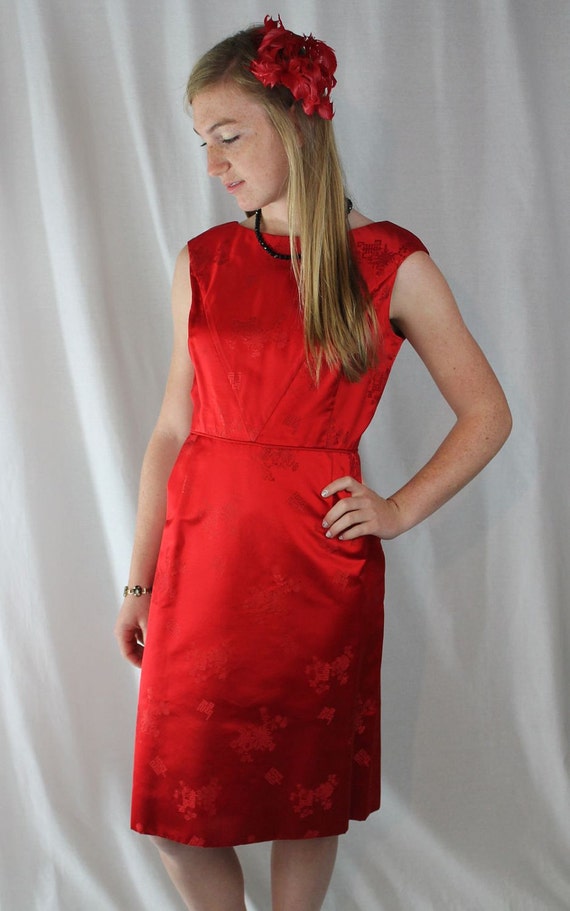 red satin oriental dress