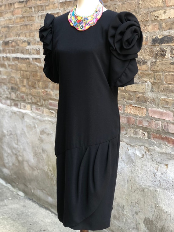 1980s Dramatic Gothcore Black Dress with Fabulous… - image 2