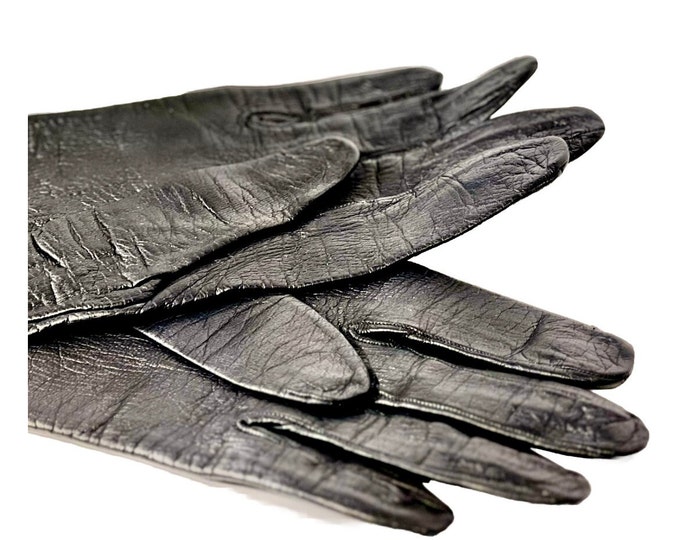 Vintage Black Leather French Gloves 1960s Freddy Paris Size 8 Softest