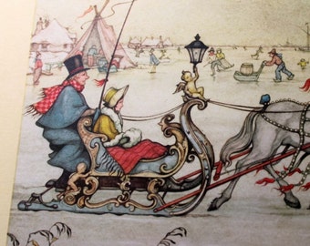 Anton Pieck Horse Drawn Sleigh Print: Whimsical Winter Scene