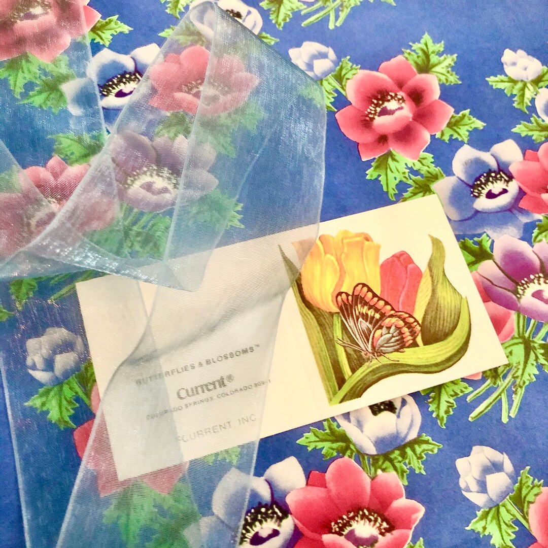 Gift Wrap Kit All Occasion, Ribbon and Gift Tag Blue With Flowers Small