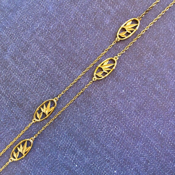 Bamboo Look Necklace By Trifari, Gold Tone 1960's… - image 1